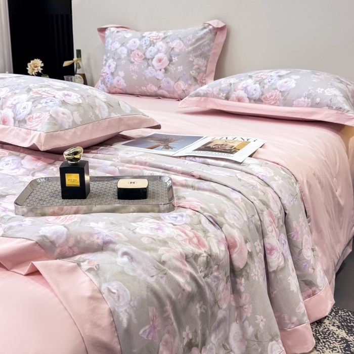 91家纺网 家纺一手货源 找家纺 新款凉感天丝棉夏被夏凉被空调被夏被四件套系列 莫奈花（灰）