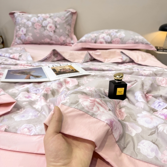 91家纺网 家纺一手货源 找家纺 新款凉感天丝棉夏被夏凉被空调被夏被四件套系列 莫奈花（灰）