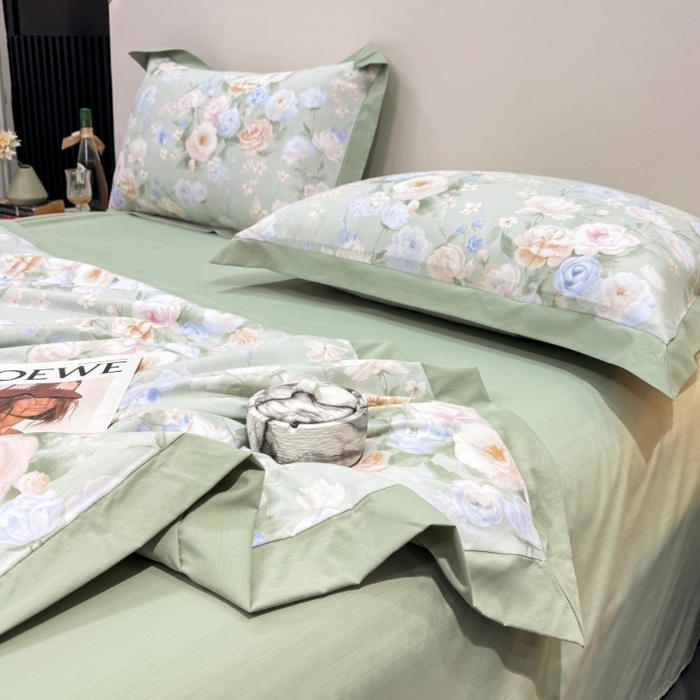 91家纺网 家纺一手货源 找家纺 新款凉感天丝棉夏被夏凉被空调被夏被四件套系列 莫奈花（绿)