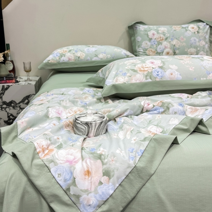 91家纺网 家纺一手货源 找家纺 新款凉感天丝棉夏被夏凉被空调被夏被四件套系列 莫奈花（绿)