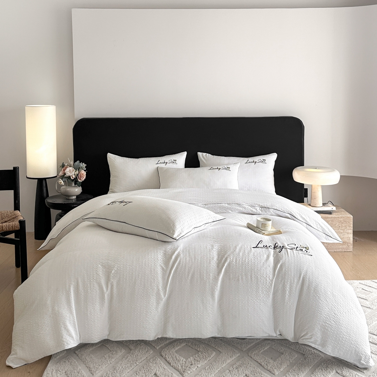 利欧 2026新款水洗棉四件套提花四件套刺绣四件套-幸运 幸运白