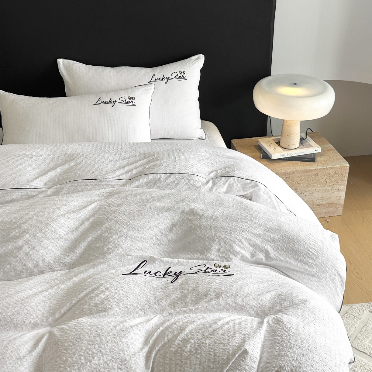 91家纺网 家纺一手货源 找家纺 利欧 2026新款水洗棉四件套提花四件套刺绣四件套-幸运 幸运白