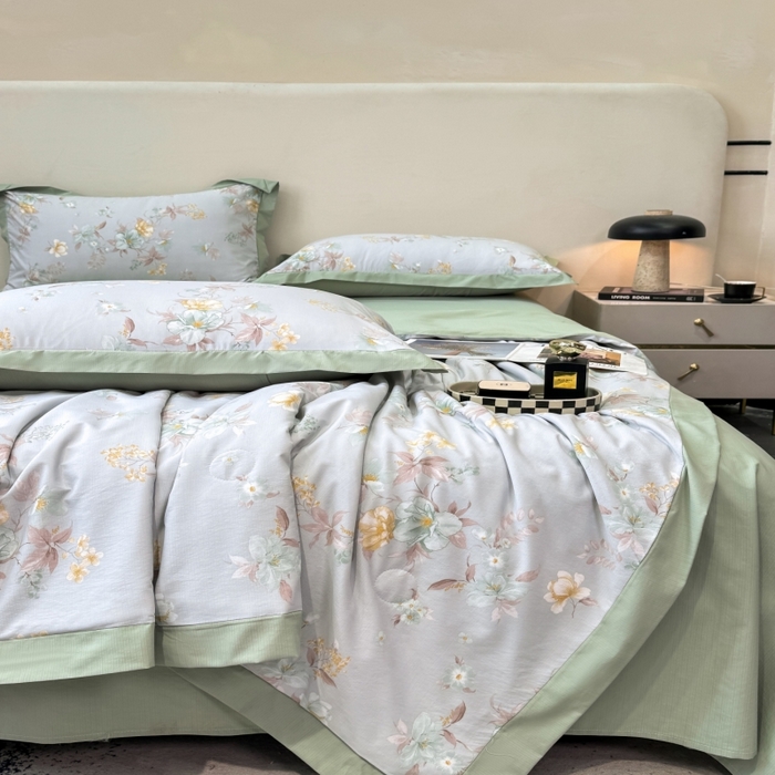 91家纺网 家纺一手货源 找家纺 新款凉感天丝棉夏被夏凉被空调被夏被四件套系列 青禾花