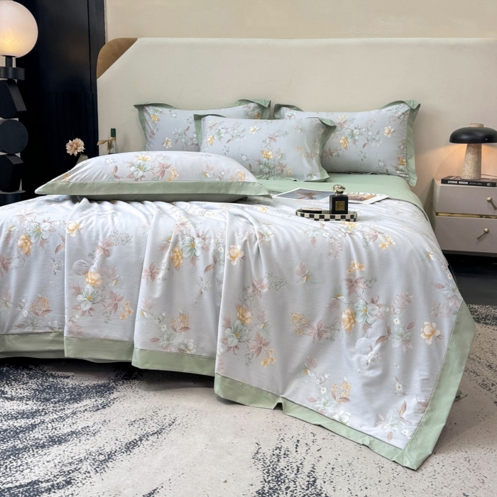 91家纺网 家纺一手货源 找家纺 新款凉感天丝棉夏被夏凉被空调被夏被四件套系列 青禾花