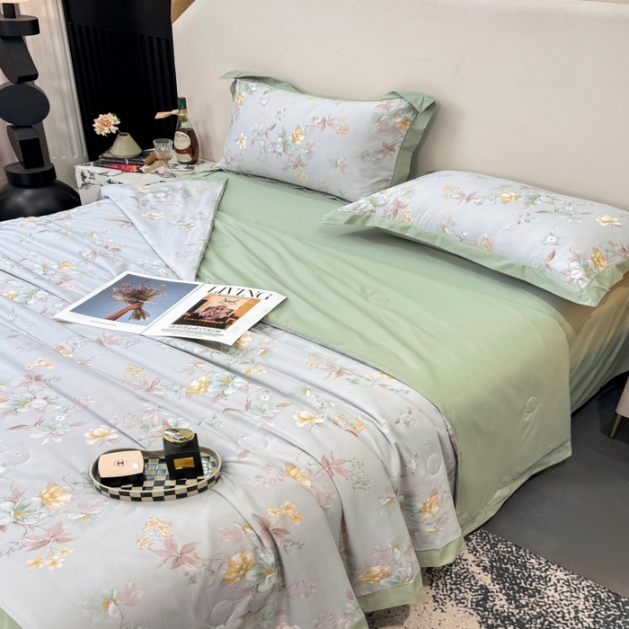 91家纺网 家纺一手货源 找家纺 新款凉感天丝棉夏被夏凉被空调被夏被四件套系列 青禾花