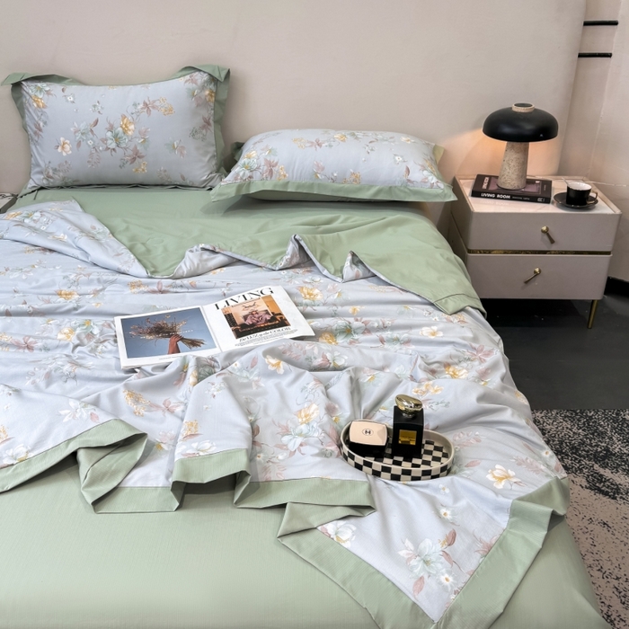 91家纺网 家纺一手货源 找家纺 新款凉感天丝棉夏被夏凉被空调被夏被四件套系列 青禾花