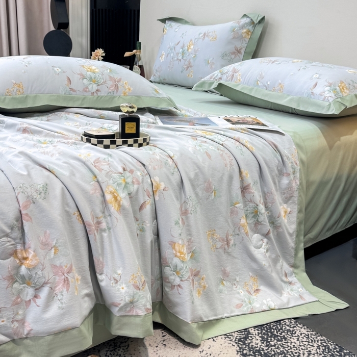 新款凉感天丝棉夏被夏凉被空调被夏被四件套系列 青禾花