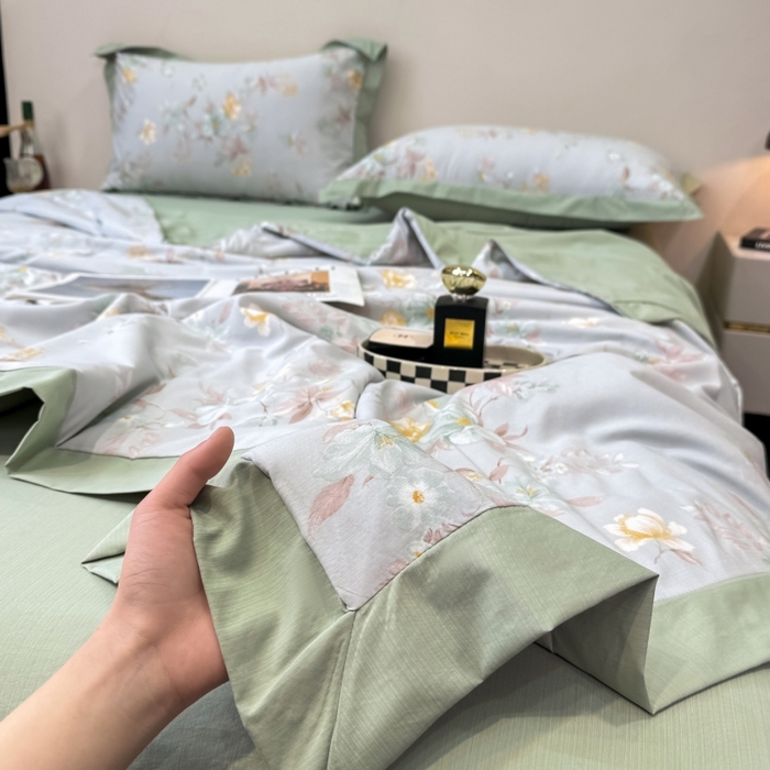 91家纺网 家纺一手货源 找家纺 新款凉感天丝棉夏被夏凉被空调被夏被四件套系列 青禾花