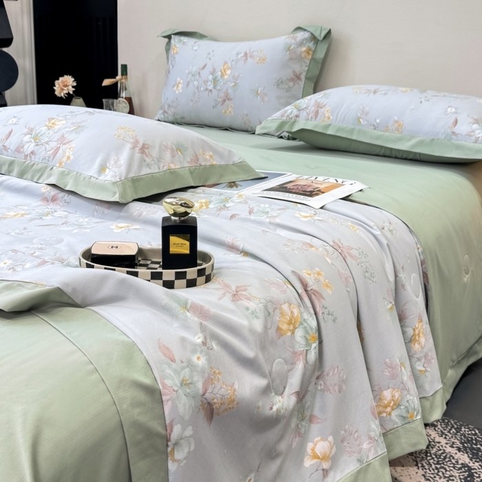 91家纺网 家纺一手货源 找家纺 新款凉感天丝棉夏被夏凉被空调被夏被四件套系列 青禾花
