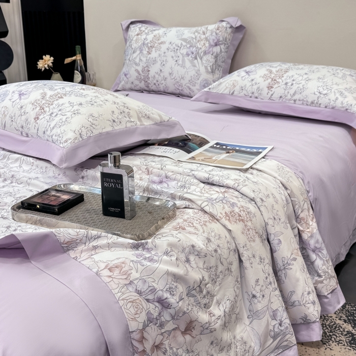 91家纺网 家纺一手货源 找家纺 新款凉感天丝棉夏被夏凉被空调被夏被四件套系列 盛夏紫