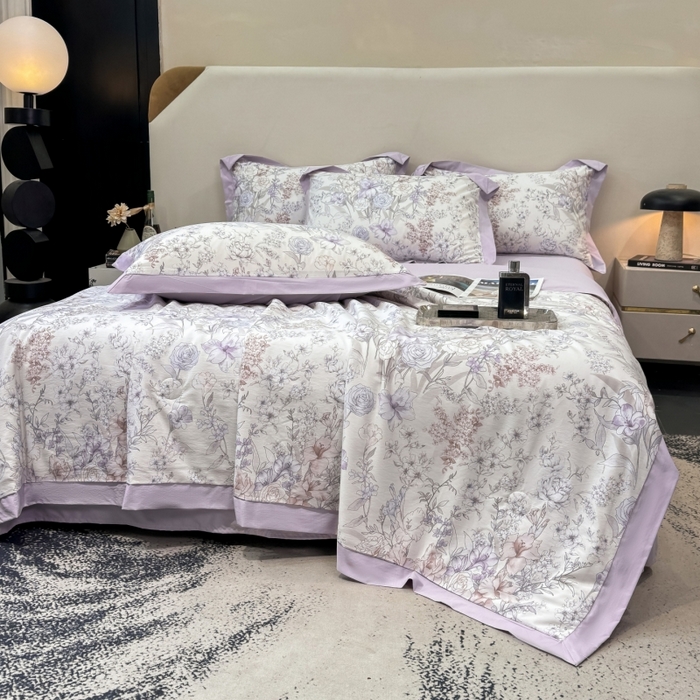 91家纺网 家纺一手货源 找家纺 新款凉感天丝棉夏被夏凉被空调被夏被四件套系列 盛夏紫