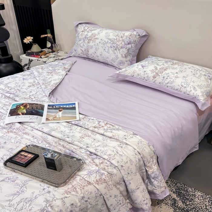 91家纺网 家纺一手货源 找家纺 新款凉感天丝棉夏被夏凉被空调被夏被四件套系列 盛夏紫