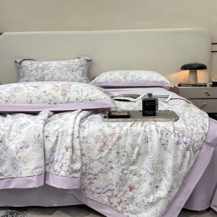 91家纺网 家纺一手货源 找家纺 新款凉感天丝棉夏被夏凉被空调被夏被四件套系列 盛夏紫