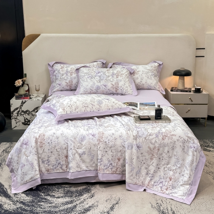 91家纺网 家纺一手货源 找家纺 新款凉感天丝棉夏被夏凉被空调被夏被四件套系列 盛夏紫