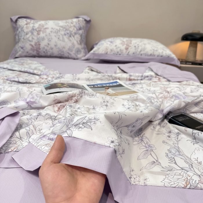 91家纺网 家纺一手货源 找家纺 新款凉感天丝棉夏被夏凉被空调被夏被四件套系列 盛夏紫