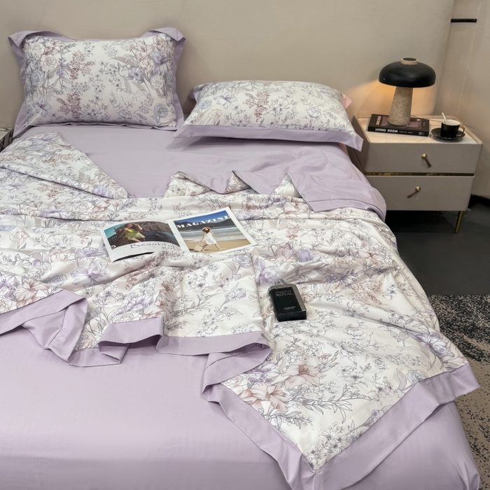 91家纺网 家纺一手货源 找家纺 新款凉感天丝棉夏被夏凉被空调被夏被四件套系列 盛夏紫