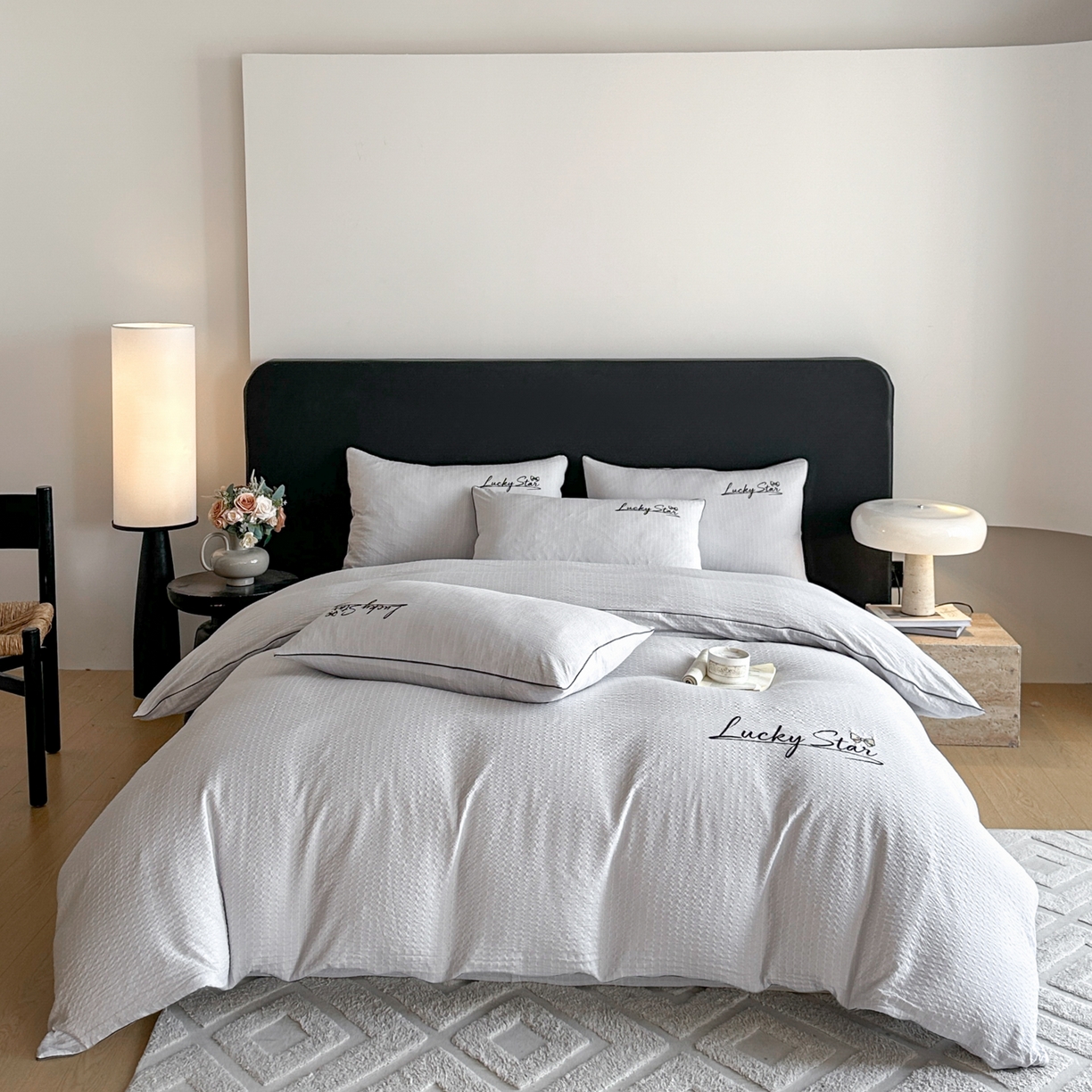 利欧 2026新款水洗棉四件套提花四件套刺绣四件套-幸运 幸运灰