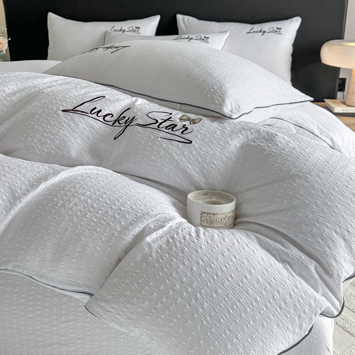 91家纺网 家纺一手货源 找家纺 利欧 2026新款水洗棉四件套提花四件套刺绣四件套-幸运 幸运灰