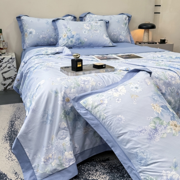 91家纺网 家纺一手货源 找家纺 新款凉感天丝棉夏被夏凉被空调被夏被四件套系列 水韵紫