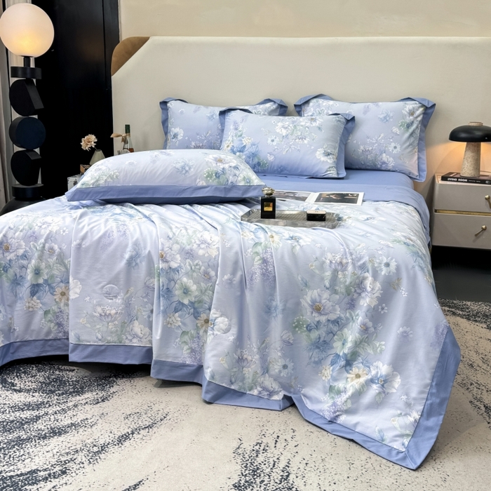 91家纺网 家纺一手货源 找家纺 新款凉感天丝棉夏被夏凉被空调被夏被四件套系列 水韵紫