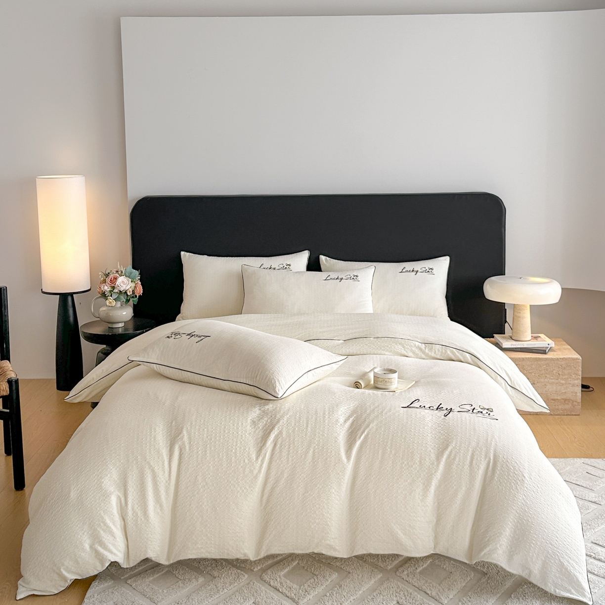 利欧 2026新款水洗棉四件套提花四件套刺绣四件套-幸运 幸运米黄