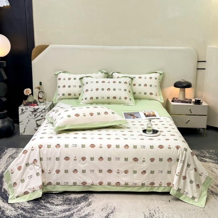 91家纺网 家纺一手货源 找家纺 新款凉感天丝棉夏被夏凉被空调被夏被四件套系列 甜点熊