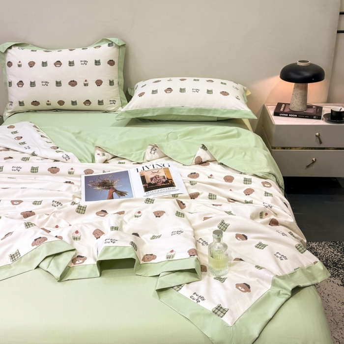 91家纺网 家纺一手货源 找家纺 新款凉感天丝棉夏被夏凉被空调被夏被四件套系列 甜点熊