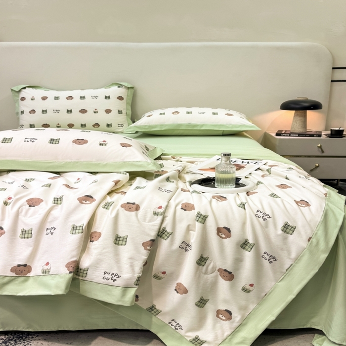 91家纺网 家纺一手货源 找家纺 新款凉感天丝棉夏被夏凉被空调被夏被四件套系列 甜点熊