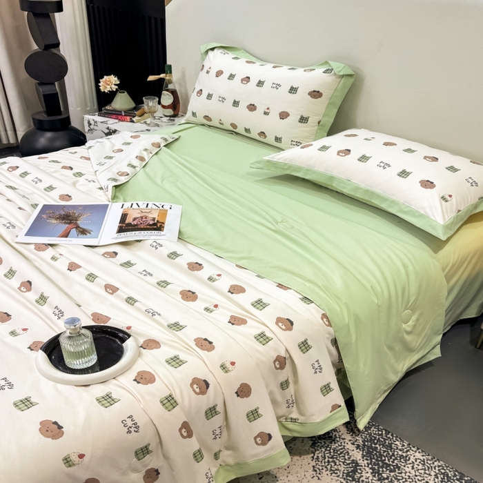 91家纺网 家纺一手货源 找家纺 新款凉感天丝棉夏被夏凉被空调被夏被四件套系列 甜点熊