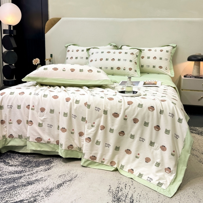 91家纺网 家纺一手货源 找家纺 新款凉感天丝棉夏被夏凉被空调被夏被四件套系列 甜点熊