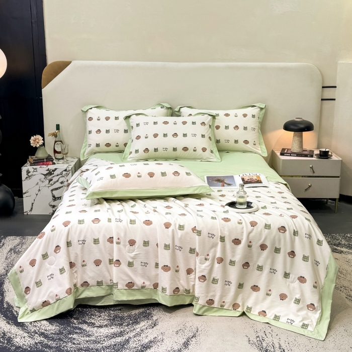 91家纺网 家纺一手货源 找家纺 新款凉感天丝棉夏被夏凉被空调被夏被四件套系列 甜点熊