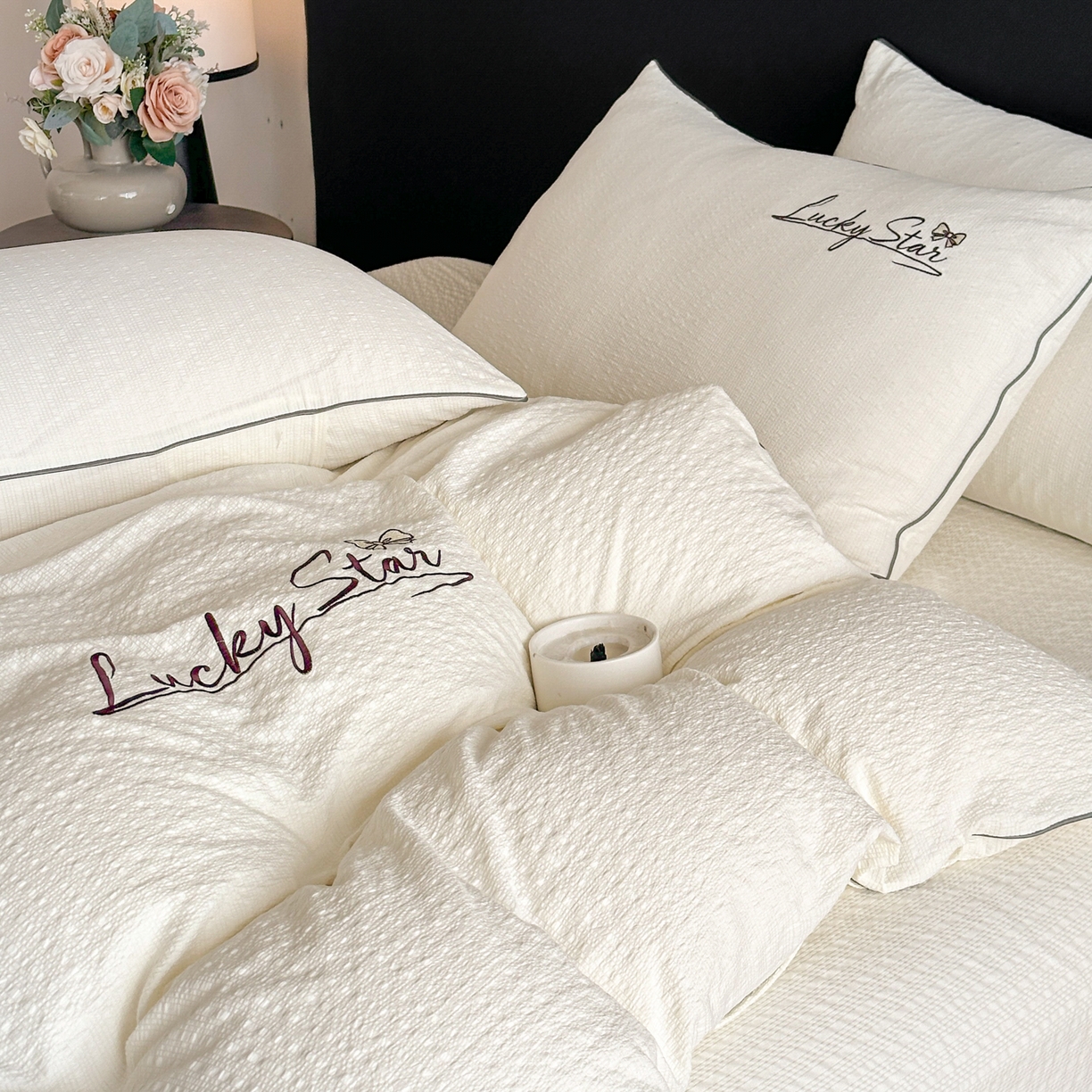 91家纺网 家纺一手货源 找家纺 利欧 2026新款水洗棉四件套提花四件套刺绣四件套-幸运 幸运米黄