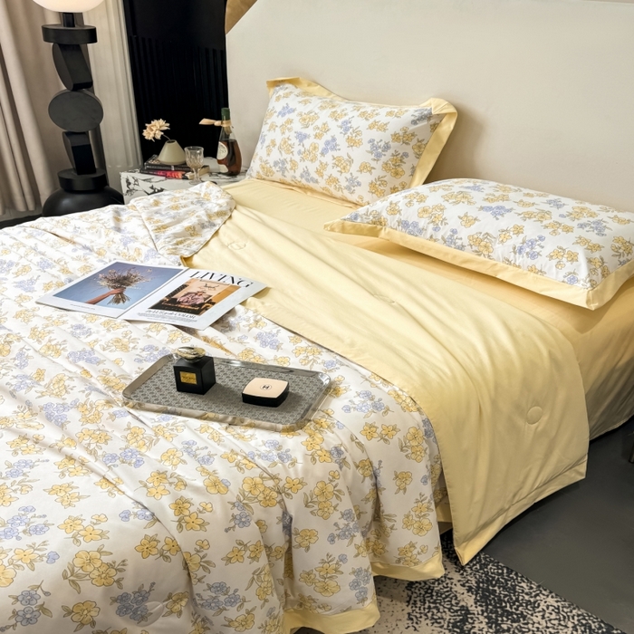 91家纺网 家纺一手货源 找家纺 新款凉感天丝棉夏被夏凉被空调被夏被四件套系列 宛秋黄