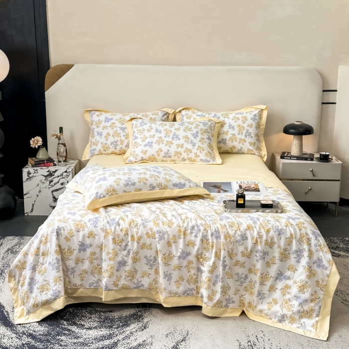 91家纺网 家纺一手货源 找家纺 新款凉感天丝棉夏被夏凉被空调被夏被四件套系列 宛秋黄