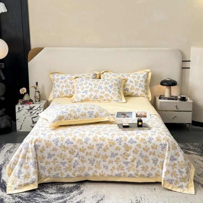 91家纺网 家纺一手货源 找家纺 新款凉感天丝棉夏被夏凉被空调被夏被四件套系列 宛秋黄