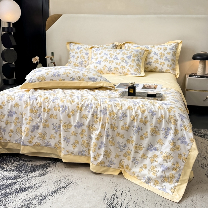 91家纺网 家纺一手货源 找家纺 新款凉感天丝棉夏被夏凉被空调被夏被四件套系列 宛秋黄