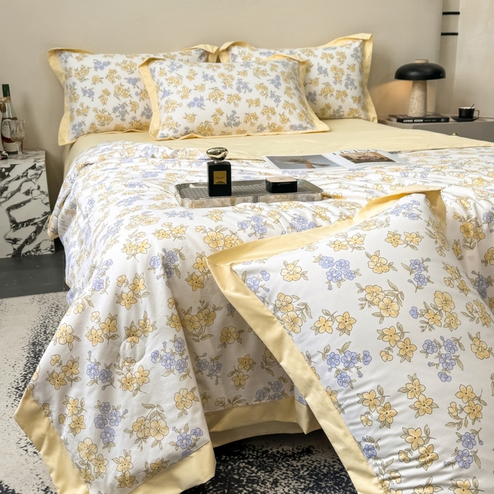 91家纺网 家纺一手货源 找家纺 新款凉感天丝棉夏被夏凉被空调被夏被四件套系列 宛秋黄