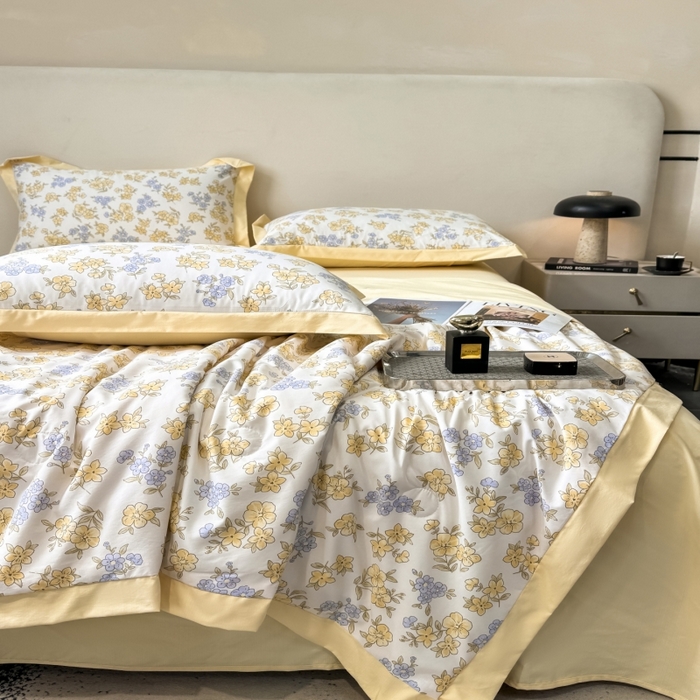 91家纺网 家纺一手货源 找家纺 新款凉感天丝棉夏被夏凉被空调被夏被四件套系列 宛秋黄