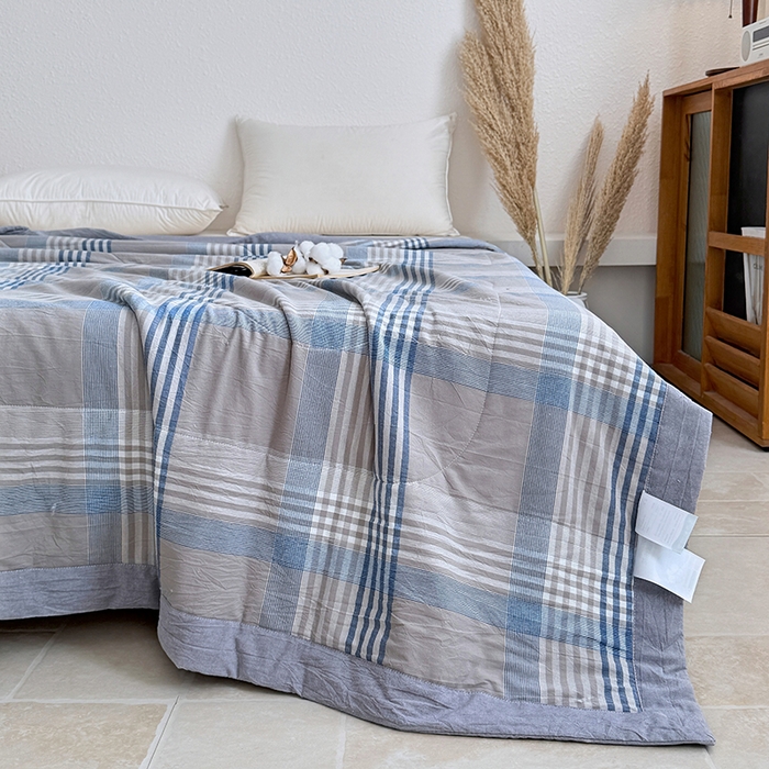 91家纺网 家纺一手货源 找家纺 家贝爱 2026新款全棉色织新疆棉花夏被夏凉被空调被 简易蓝