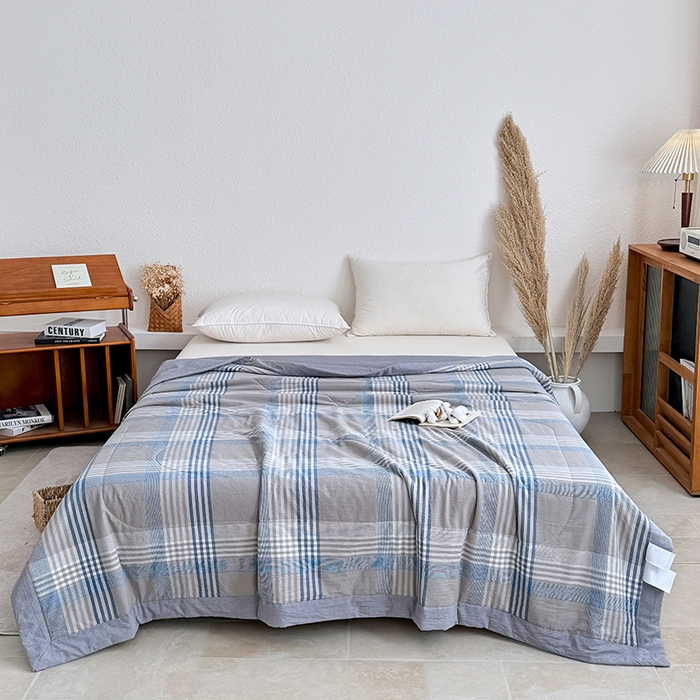 91家纺网 家纺一手货源 找家纺 家贝爱 2026新款全棉色织新疆棉花夏被夏凉被空调被 简易蓝