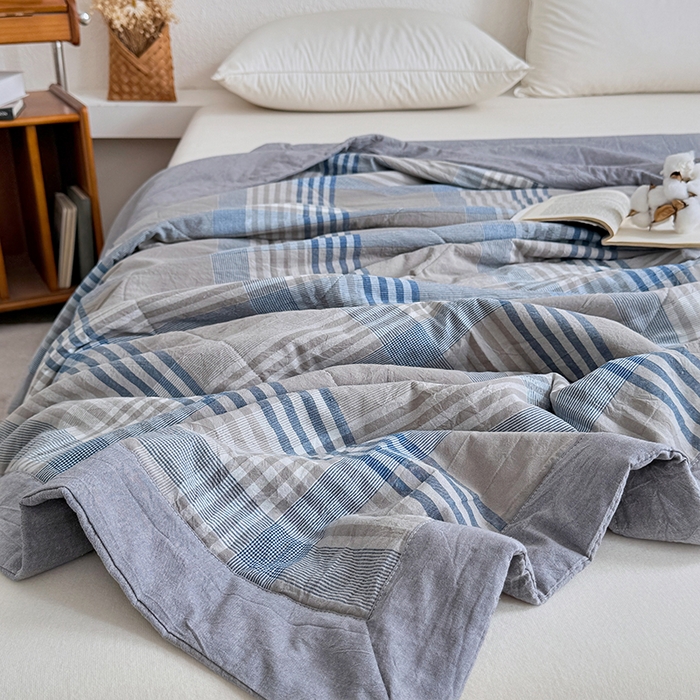 91家纺网 家纺一手货源 找家纺 家贝爱 2026新款全棉色织新疆棉花夏被夏凉被空调被 简易蓝