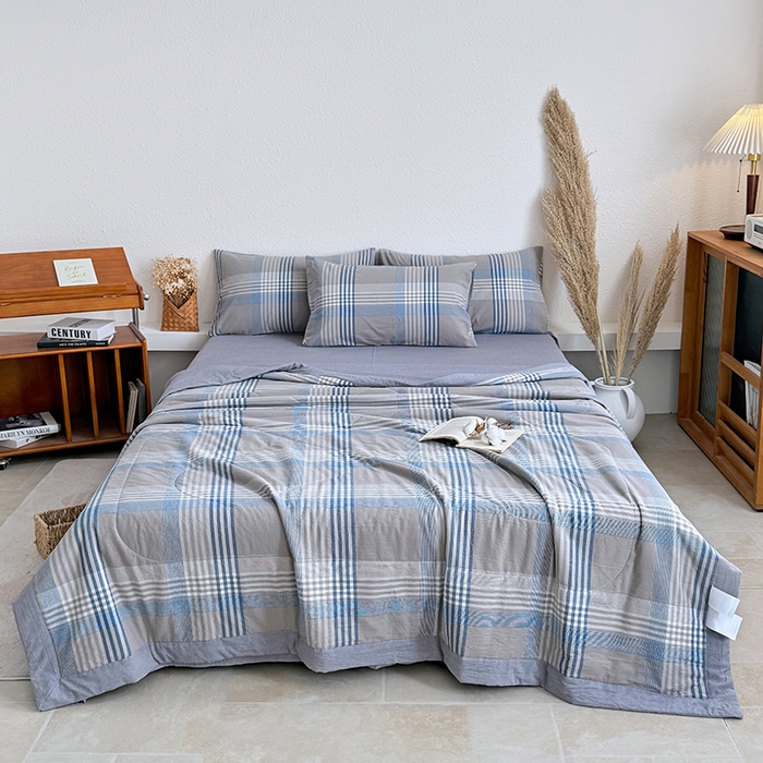 91家纺网 家纺一手货源 找家纺 家贝爱 2026新款全棉色织新疆棉花夏被夏凉被空调被 简易蓝