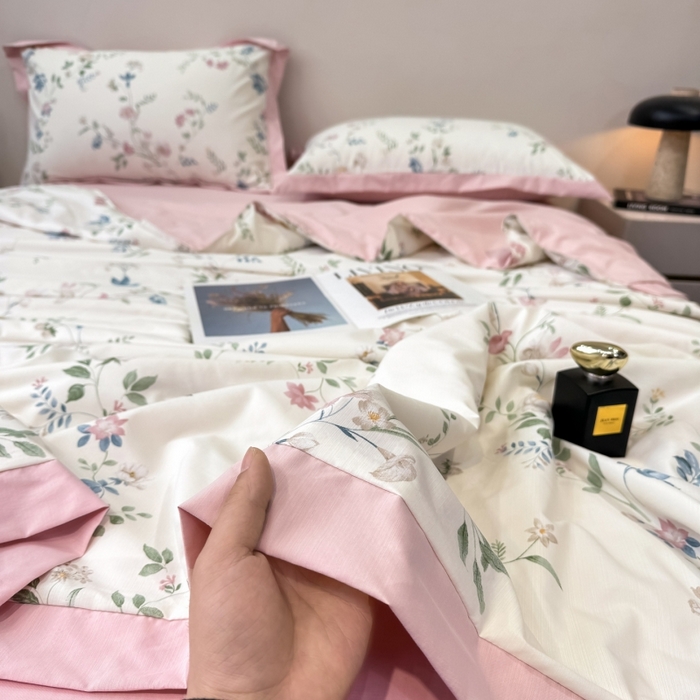 91家纺网 家纺一手货源 找家纺 新款凉感天丝棉夏被夏凉被空调被夏被四件套系列 未央粉