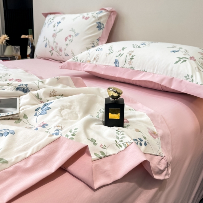 91家纺网 家纺一手货源 找家纺 新款凉感天丝棉夏被夏凉被空调被夏被四件套系列 未央粉