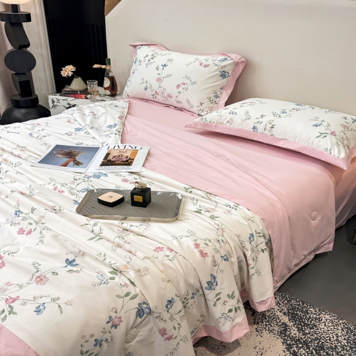 91家纺网 家纺一手货源 找家纺 新款凉感天丝棉夏被夏凉被空调被夏被四件套系列 未央粉