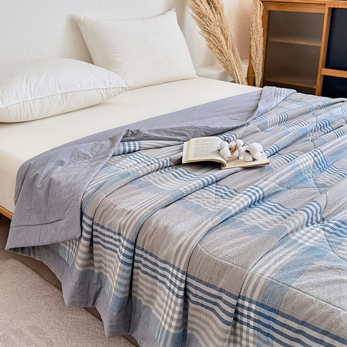 91家纺网 家纺一手货源 找家纺 家贝爱 2026新款全棉色织新疆棉花夏被夏凉被空调被 简易蓝