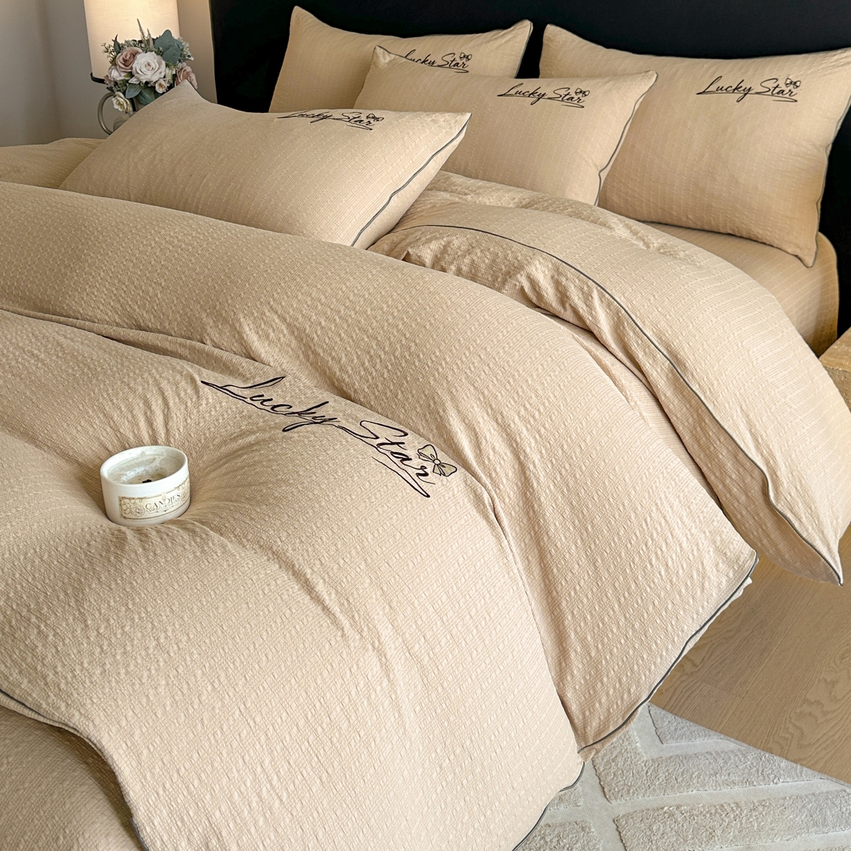 91家纺网 家纺一手货源 找家纺 利欧 2026新款水洗棉四件套提花四件套刺绣四件套-幸运 幸运驼