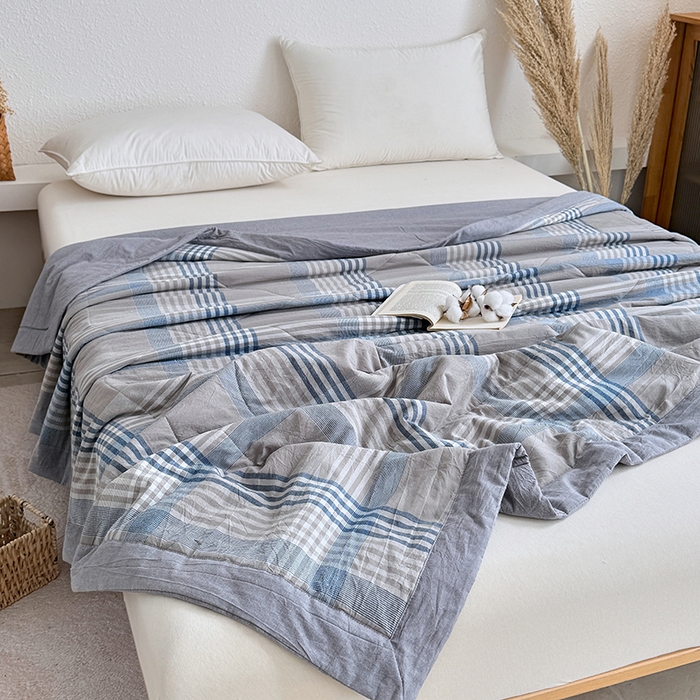 91家纺网 家纺一手货源 找家纺 家贝爱 2026新款全棉色织新疆棉花夏被夏凉被空调被 简易蓝