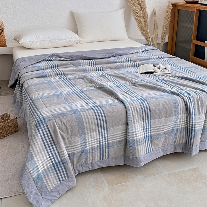 91家纺网 家纺一手货源 找家纺 家贝爱 2026新款全棉色织新疆棉花夏被夏凉被空调被 简易蓝