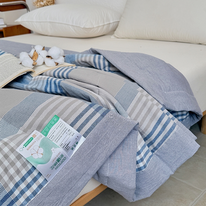 91家纺网 家纺一手货源 找家纺 家贝爱 2026新款全棉色织新疆棉花夏被夏凉被空调被 简易蓝